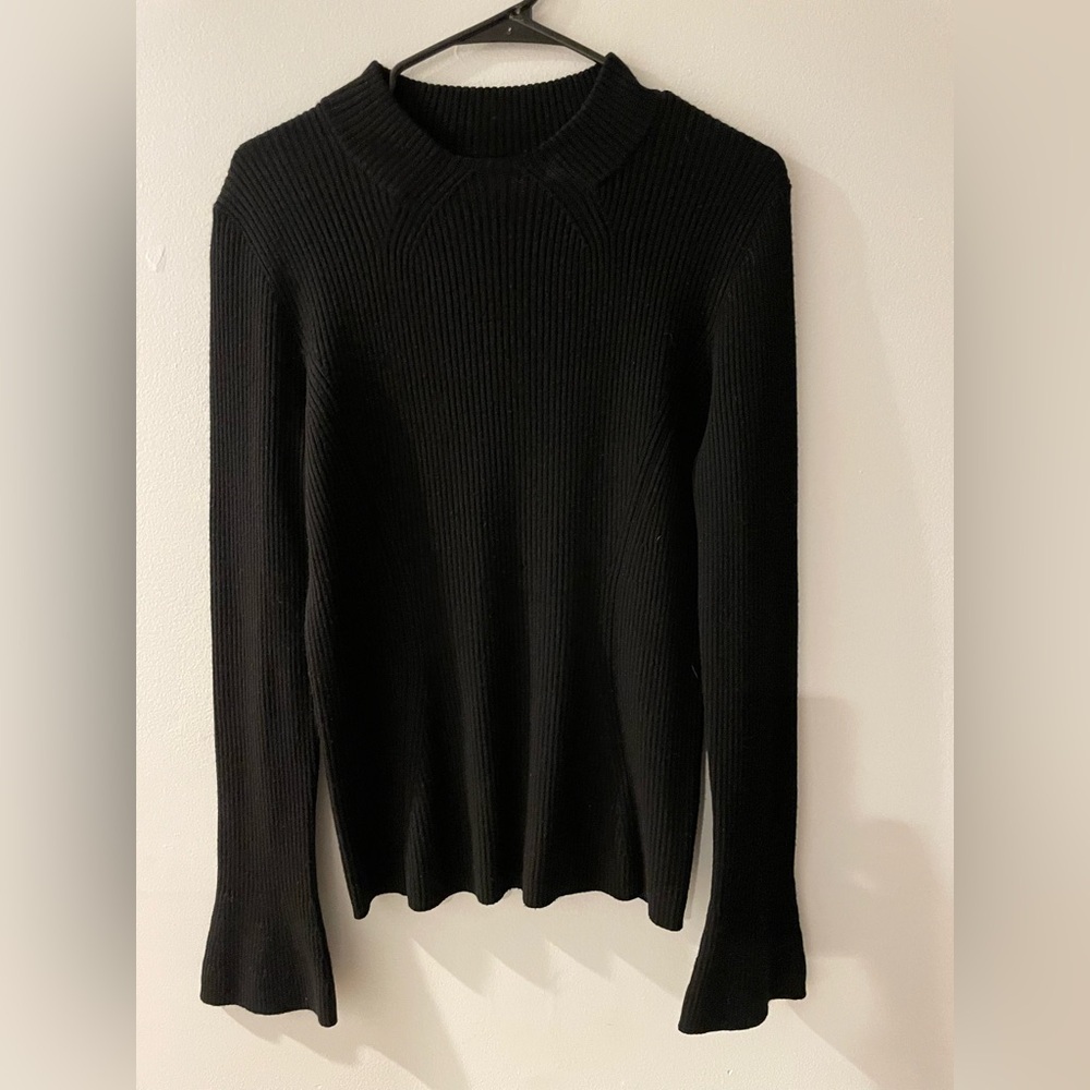 Tory Burch Black Ribbed Sweater w Flare Sleeves